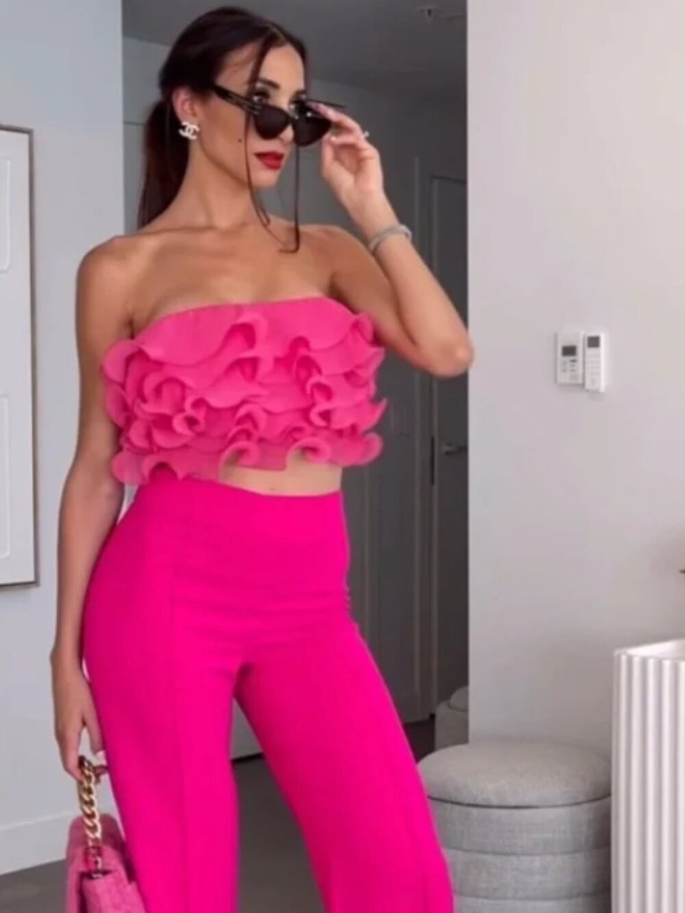 Zara Pink Ruffle Tube Top – Custom Tailored – 24" Under Bust / 31" Above Bust
